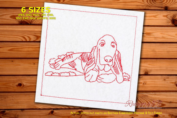 Basset Hound Dog Laying Embroidery Design