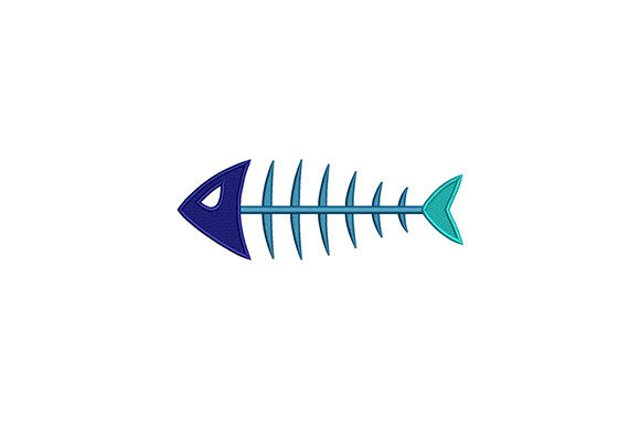 Blue Fish Skeleton Embroidery Design for Personalized Gifts