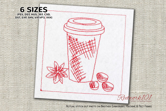 Coffee Cup with Beans: A Redwork Embroidery Review for Seasonal Sellers